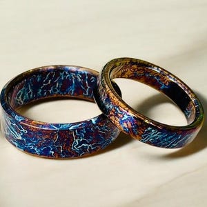 Unique Titanium Couple Ring Colorful Random Titanium Ring For Men Personalized Gift Titanium Pattern Heat Anodized Handcrafted Ring For Her