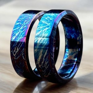 Couple Ring Unique Titanium Colorful Random Titanium Ring Personalized Titanium Pattern Heat Anodized Handcrafted Valentine&#39;s Gift for Her
