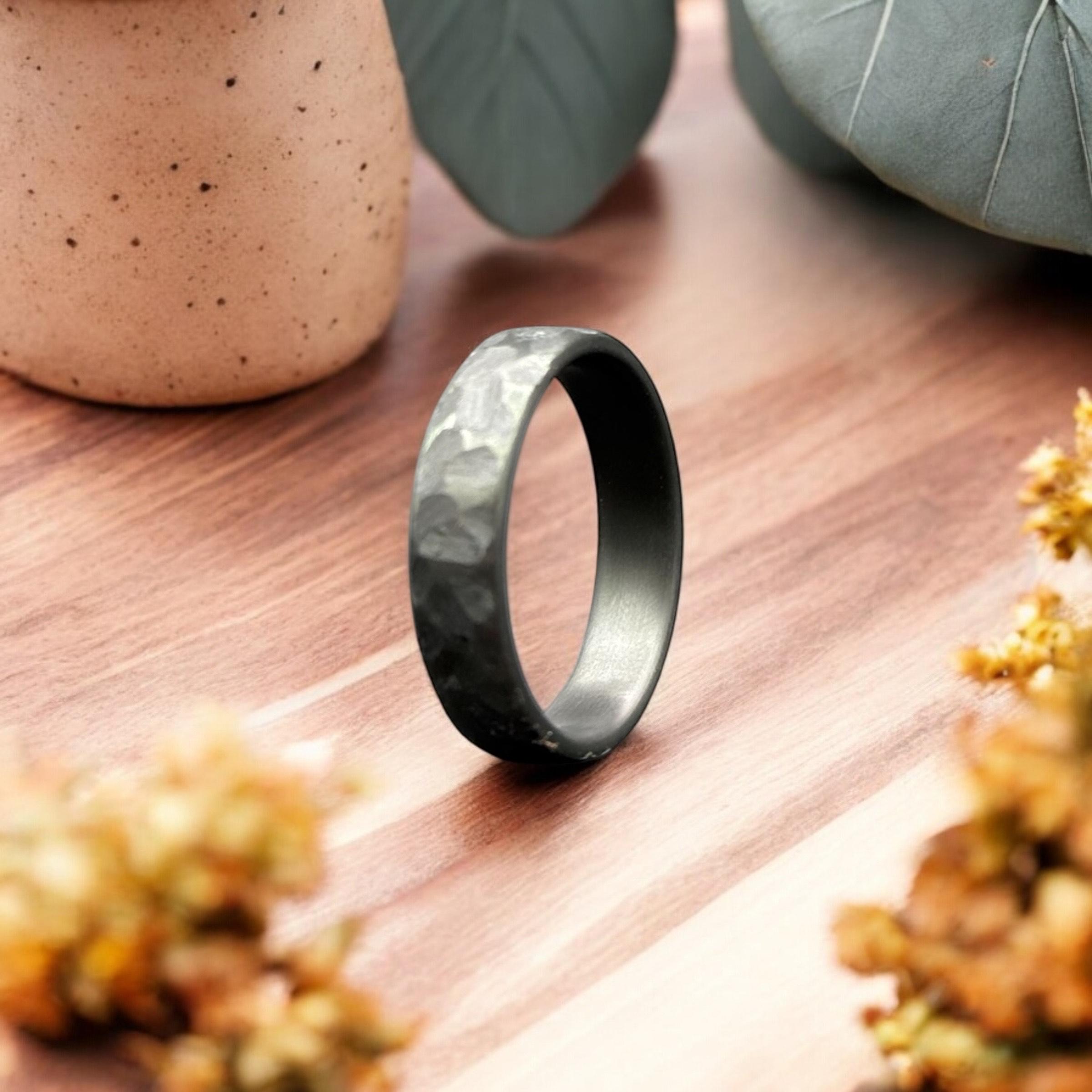 Handcrafted Hammered Zirconium Ring, Black Wedding Band for Men - Etsy
