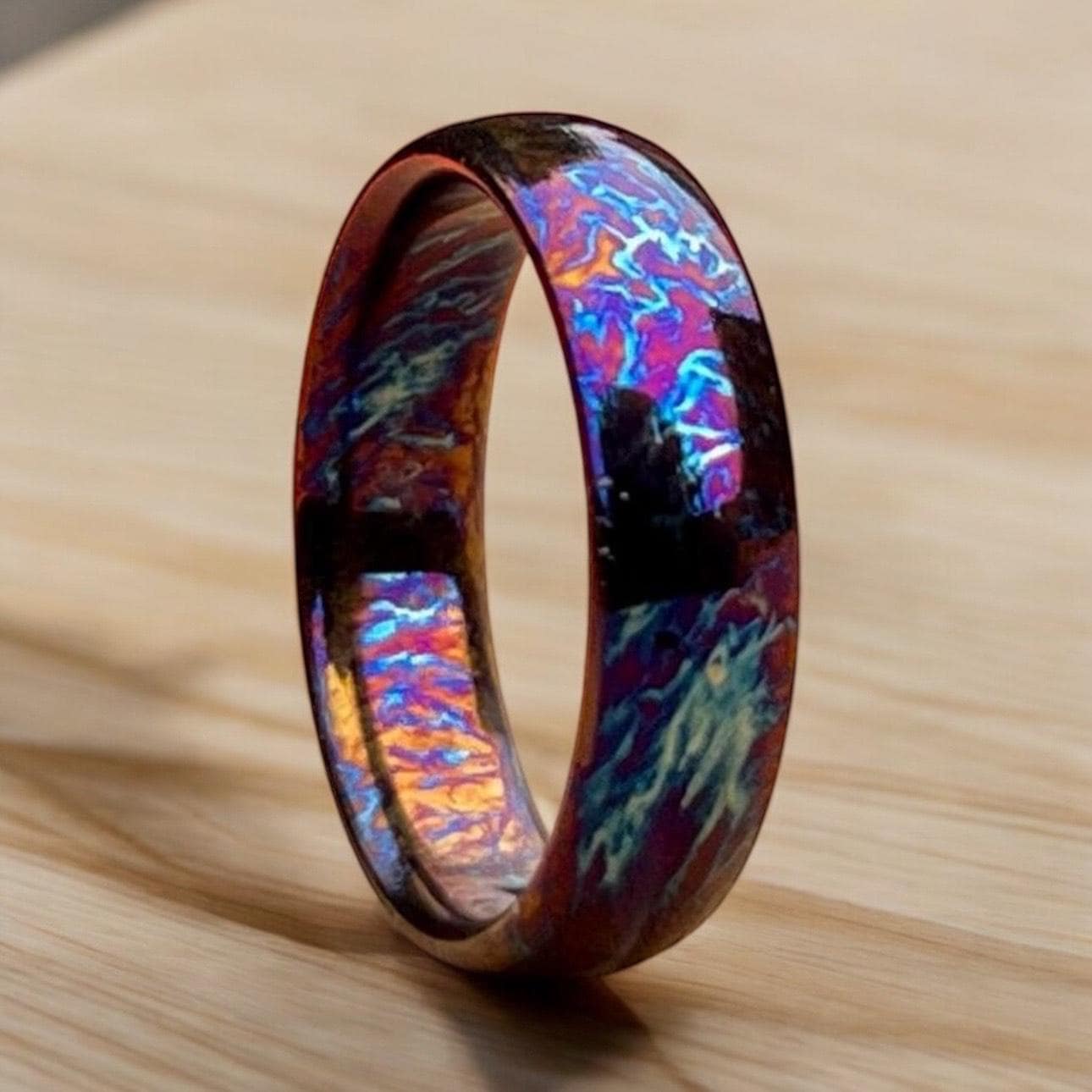 Unique Titanium Dome Shaped Ring Personalized Gift Colorful Titanium Ring For Men Titanium Pattern Heat Anodized Handcrafted Ring For Her