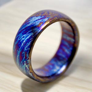 Unique Titanium Dome Shaped Ring  Colorful Titanium Ring For Men Personalized Gift Titanium Pattern Heat Anodized Handcrafted Ring For Her