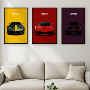Ferrari Poster Set of 3 – LaFerrari, F12 TDF & 812 Prints | Supercar Wall Art Instant Download