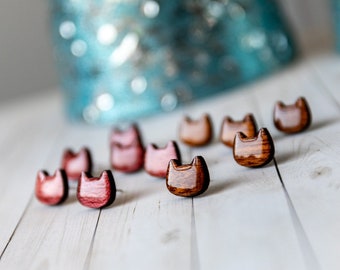 Cat Head Stud Earrings | Purpleheart, Spanish Cedar & Sapele Woods | Gifts for Cat Lovers