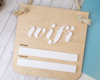 Reusable Hanging Wifi Sign Kit | Acrylic + Laser Engraved Wood | Beach House Vibes | For Your Guestroom, AirBnB, Office, Rental, Hotel