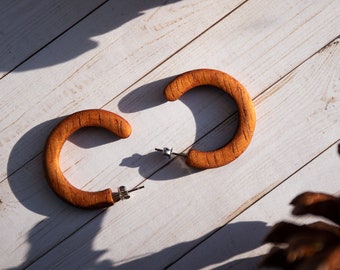 Spanish Cedar small  wood hoop earrings | Stainless steel hardware | Lightweight | Gifts for gardeners, plant lovers