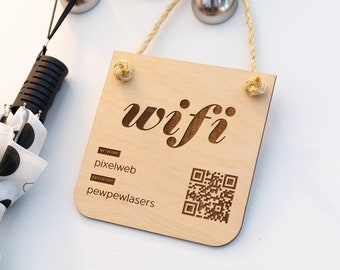 Custom Wifi Sign | Personalized QR Code | Laser Engraved Baltic Birch Wood | For Your Guestroom, AirBnB, Office, Rental, Hotel