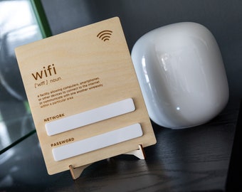 Reusable Wifi Sign Kit | Wifi Dictionary Definition | For Your Guestroom, AirBnB, Office, Rental, Hotel | White Acrylic + Light Wood