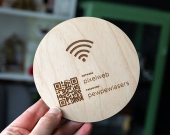 Custom Wifi Sign | Personalized QR Code | Laser Engraved Baltic Birch Wood | For Your Guestroom, AirBnB, Office, Rental, Hotel