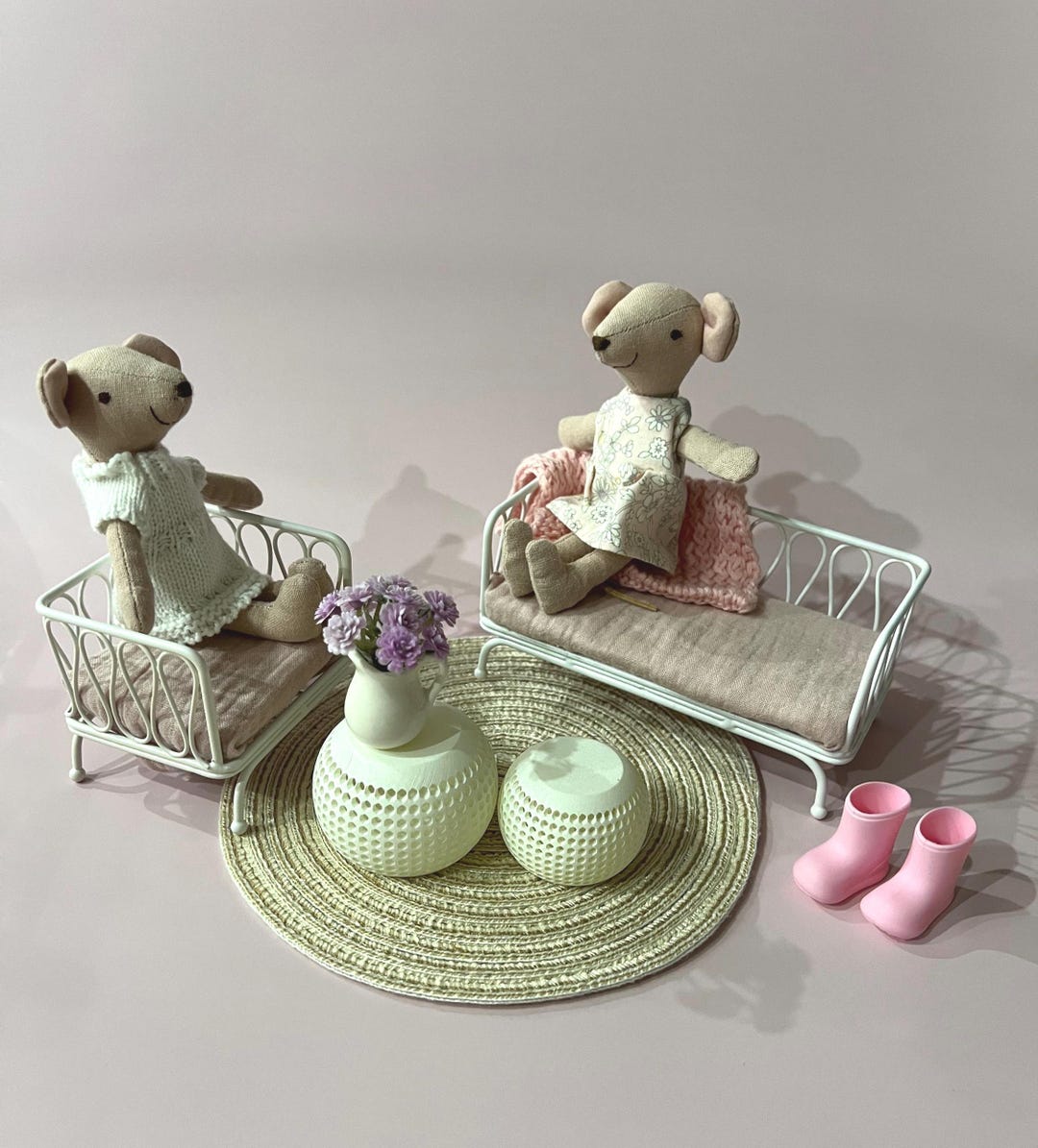 1:12 Dollhouse Sofa and Chair Set | Miniature Couch Furniture ...