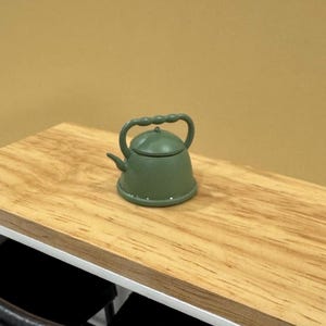 Miniature Green Metal Kettle | 1:12 Scale Dollhouse Kitchen Decor