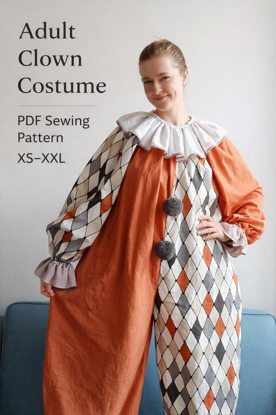 Clown Costume PDF Sewing Pattern & Video Tutorial: Halloween Jumpsuit ...