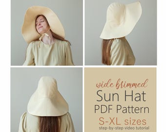 Wide Brim Sun Hat Sewing Pattern PDF, Easy Summer Hat Pattern Women S-XL, Printable PDF, Beginner Friendly, Instant Download