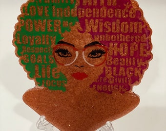 Afro Woman Green HairSilver Shirt