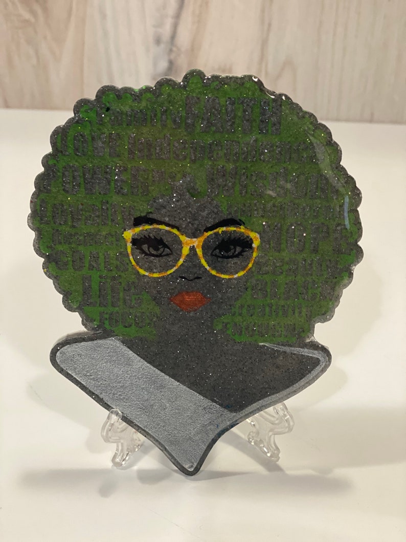 Afro Woman Green HairSilver Shirt