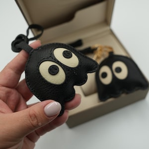 Leather Pac-man Bag Charm, Handmade Ghost Charm, Cute Ghost