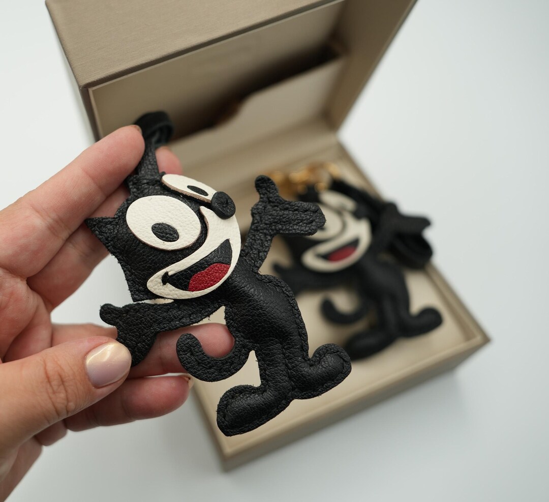 Leather Felix the Cat Bag Charm, Cat Keychain Charm Purse Bag Charm - Etsy