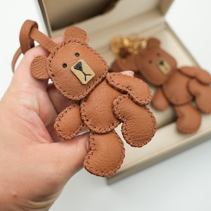 Leren teddybeer tasbedel, beer sleutelhanger bedel portemonnee tas bedel