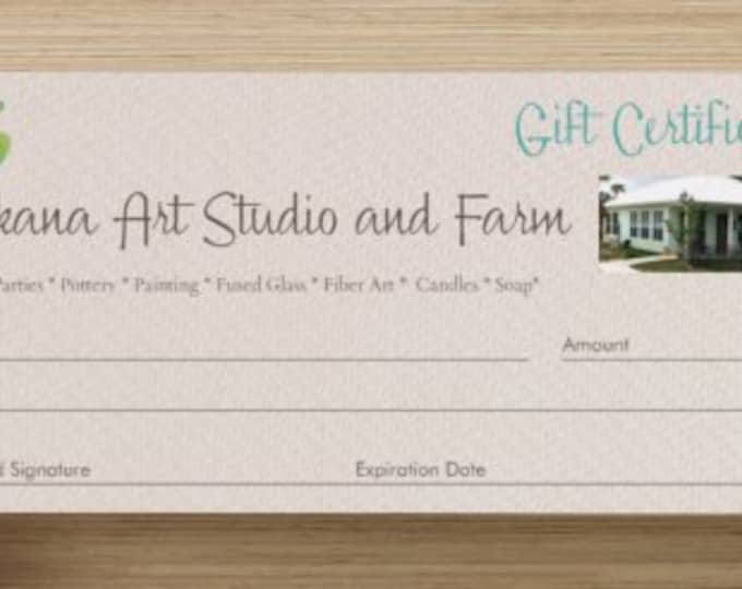 GIFT CERTIFICATE Makana Art Studio Workshop, wedding gift, engagement gift, birthday gift, shower gift, housewarming gift, bridesmaid gift