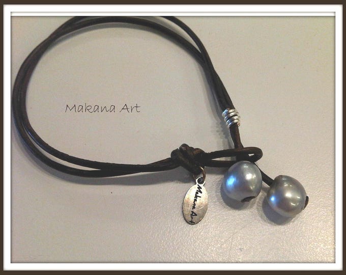 Pearl bracelet, pearl and leather necklace, leather necklace, pearls, leather jewelry, engagement, wedding, bridesmaid gift, valentine gift