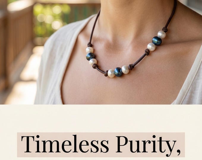 Pearls and Leather Necklace -  pearl - engagement - wedding - personalized - jewelry