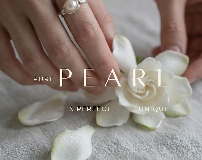 Pearl Ring, Sterling Silver Ring, wire wrap jewelry, pearl jewelry, engagement, wedding, bridesmaid gift, valentine gift, mother's day gift