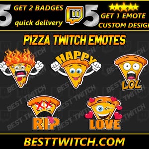 6 Twitch Emotes, Kawaii Pizza Emote, Pizza Love Emote, Slice of Pizza, Cute, For Streamer-Instant Download Ready to Use PNG