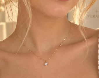 Dainty Zircon Pendant Necklace, 18K Gold Plated- Waterproof and Tarnish resistant