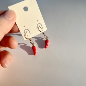 Red chilli pepper earrings, food charm earrings, fun quirky statement jewellery,