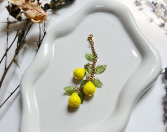 Glass Yellow Pear Bag Charm: Cottagecore Fruit Accessory