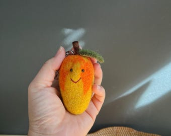 Adorable smiling Mango keychain, veggie bag charm, kawaii charm, fruit and veggie charm