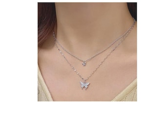 Shiny Double-Layer Butterfly Necklace