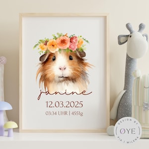 Personalisiertes Geburtsgeschenk, Tier Poster, hamster, Wandkunst, Druck, Last minute Geschenk, Digital Download, Frida Kahlo, Boho Toddler