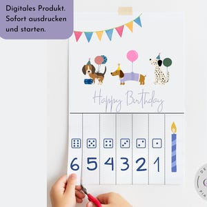 Countdown calendar for children&#39;s birthdays | Instant A4 print | Montessori learning game for children | DIY cutting and counting