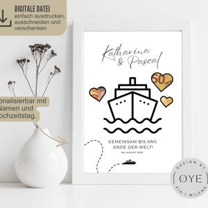 Cadeaubon voor een huwelijkscruise (PDF) | A4-formaat gepersonaliseerde trouwkaart om af te drukken | Zelfgemaakte huwelijksreiscadeaus | Idee voor contant geld om af te drukken