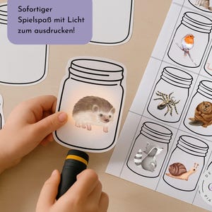 Forest animals game | DIY light game for children | PDF printable children&#39;s game | Game to print | Educational game with flashlight | Montessori game