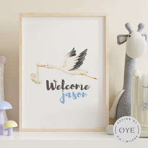 Personalisiertes Geburtsgeschenk, Tier Poster, Storch, Wandkunst, Druck, Last minute Geschenk, Digital Download, Boho Toddler, Newborn Gift