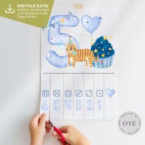 Tiger Countdown Calendar | 5th Birthday Calendar Printable | Digital | Montessori Inspired | DIY Calendar | Promote Anticipation
