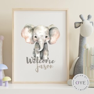 Personalisiertes Geburtsgeschenk, Tier Poster, Elefant, Wandkunst, Druck, Last minute Geschenk, Digital Download, Boho Toddler, Newborn Gift