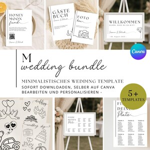 Wedding Stationery Set M | Canva Bundle Customizable | Minimalist Black and White | Seating Plan, Welcome Sign | Instant Download