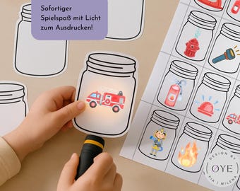 Brandweer lichtshow voor kinderen | Afdrukbare PDF | Educatief zaklampspel | Ontdek de brandweer | Doe-het-zelf spel | Montessori-geïnspireerd