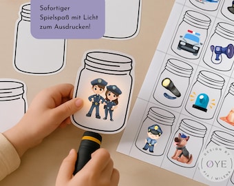 Juego de luces de policía para niños | Juego educativo con coche de policía, sombrero y perro | Juego infantil DIY con linterna | Descubre a la policía | Montessori