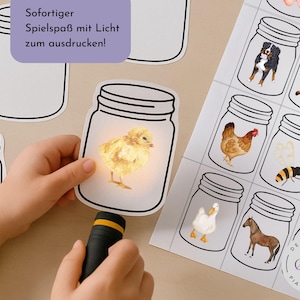 Farm game | DIY light game for children | PDF printable children&#39;s game | ready to play | educational game with flashlight | Montessori game