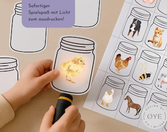 Juego de la Granja | Juego de Luz para Niños DIY | Plantilla de Juego Infantil Imprimible en PDF | Listo para Jugar | Juego Educativo con Linterna | Juego Montessori