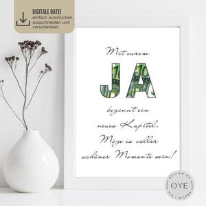 Geldgeschenk Hochzeit JA PDF | A4 Printable Hochzeitskarte zum Ausdrucken | DIY Geldidee neues Kapitel | Hochzeitsgeschenk mit Spruch
