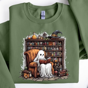Retro Ghost Reading Books Sweatshirt, Librarian Ghost Halloween, Halloween Teacher Sweatshirt, Halloween Shirt, Teacher Gift, Boo School