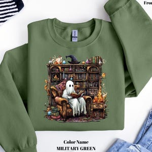 Retro Ghost Reading Books Sweatshirt, Librarian Ghost Halloween, Halloween Teacher Sweatshirt, Halloween Shirt, Teacher Gift, Boo School
