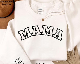 Personalized Mama Sweatshirt with Kid Names on Sleeve, Mothers Day Gift, Birthday Gift for Mom, New Mom Gift, Minimalist Cool Mom Sweater