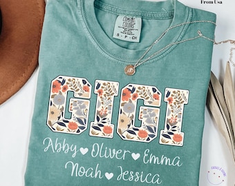 Personalized Gigi Shirt with Grandkids Names, Floral Gigi T-Shirt, Mimi Gifts, Mother's Day Shirt, Custom Kids Names Grandma Shirt, Mimi Tee