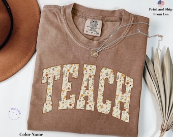 Comfort Colors Floral Teacher Shirt: Retro Style, Soft Cotton
