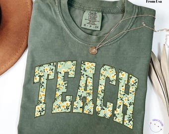 Comfort Colors Floral Teacher Shirt: Retro Style, Soft Cotton